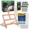U.S. Art Supply 21-Piece Artist Acrylic Painting Set, Wood Studio Easel, 12 Acrylic Paint Colors, Stretched Canvas, Brushes, Kid Student Starter Kit